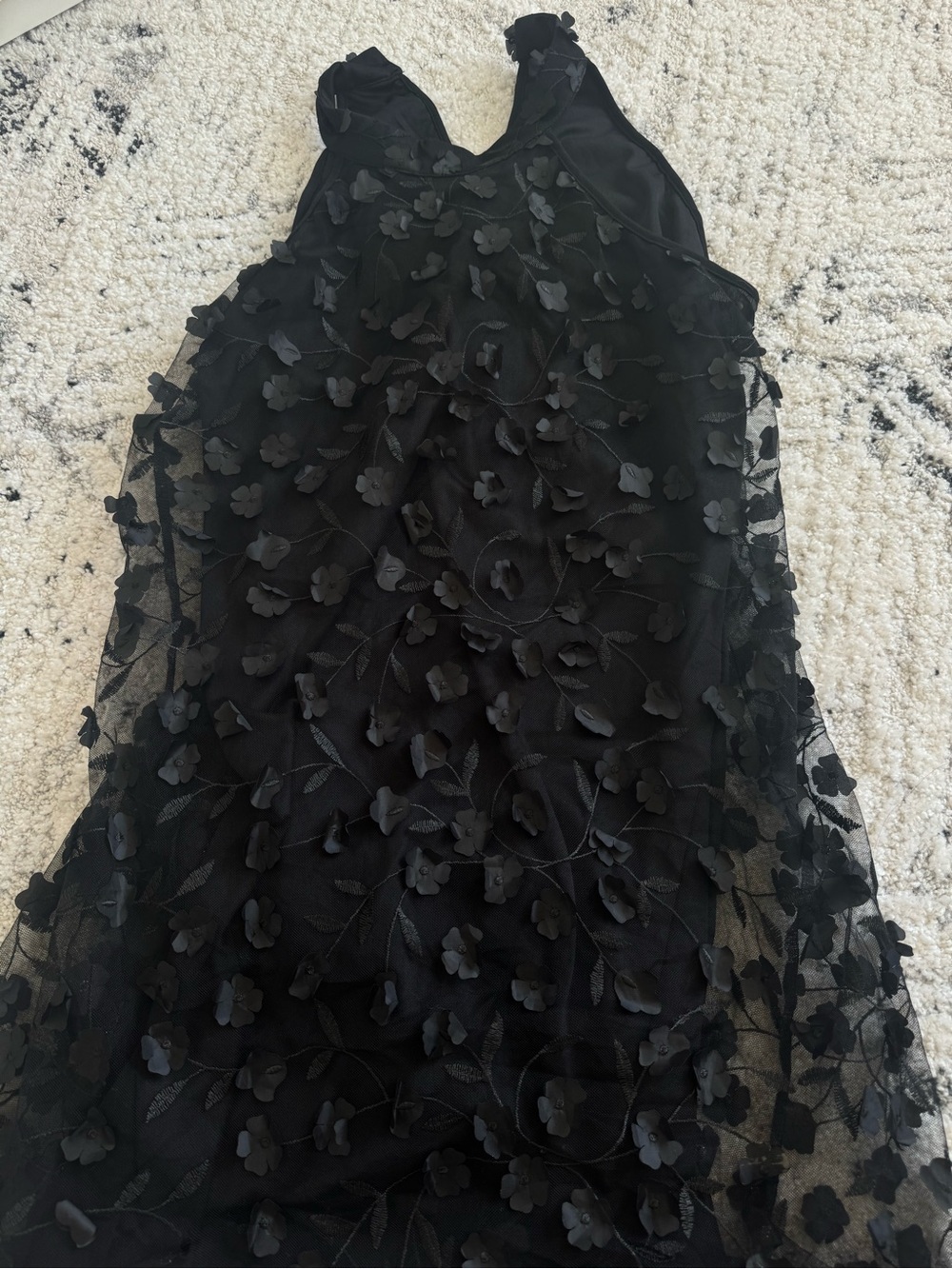 Black Floral Appliqué Sleeveless Dress